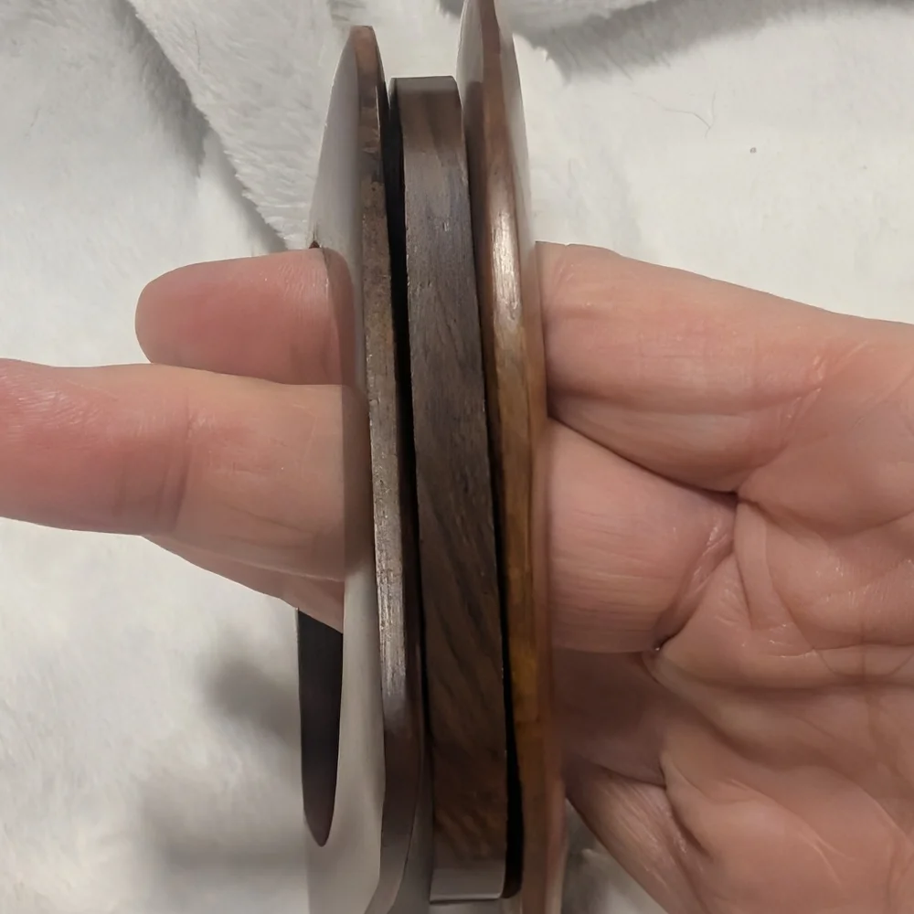 Earthy Boho Mid Century Style Stackable Wooden Bangle Bracelet Trio - Picture 5 of 5